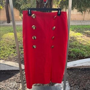 Zara Red Pencil Skirt with Gold Buttons